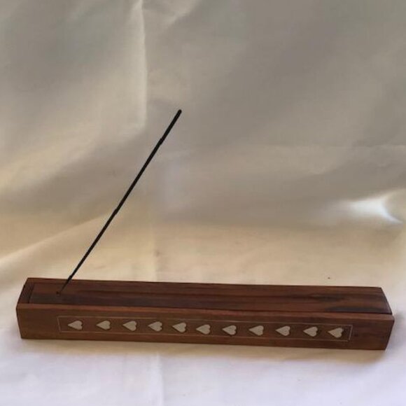 Handmade Other - Agarbatti Wood Handmade Coffin Box Incense Stick Burner Holder White Inlay 12"